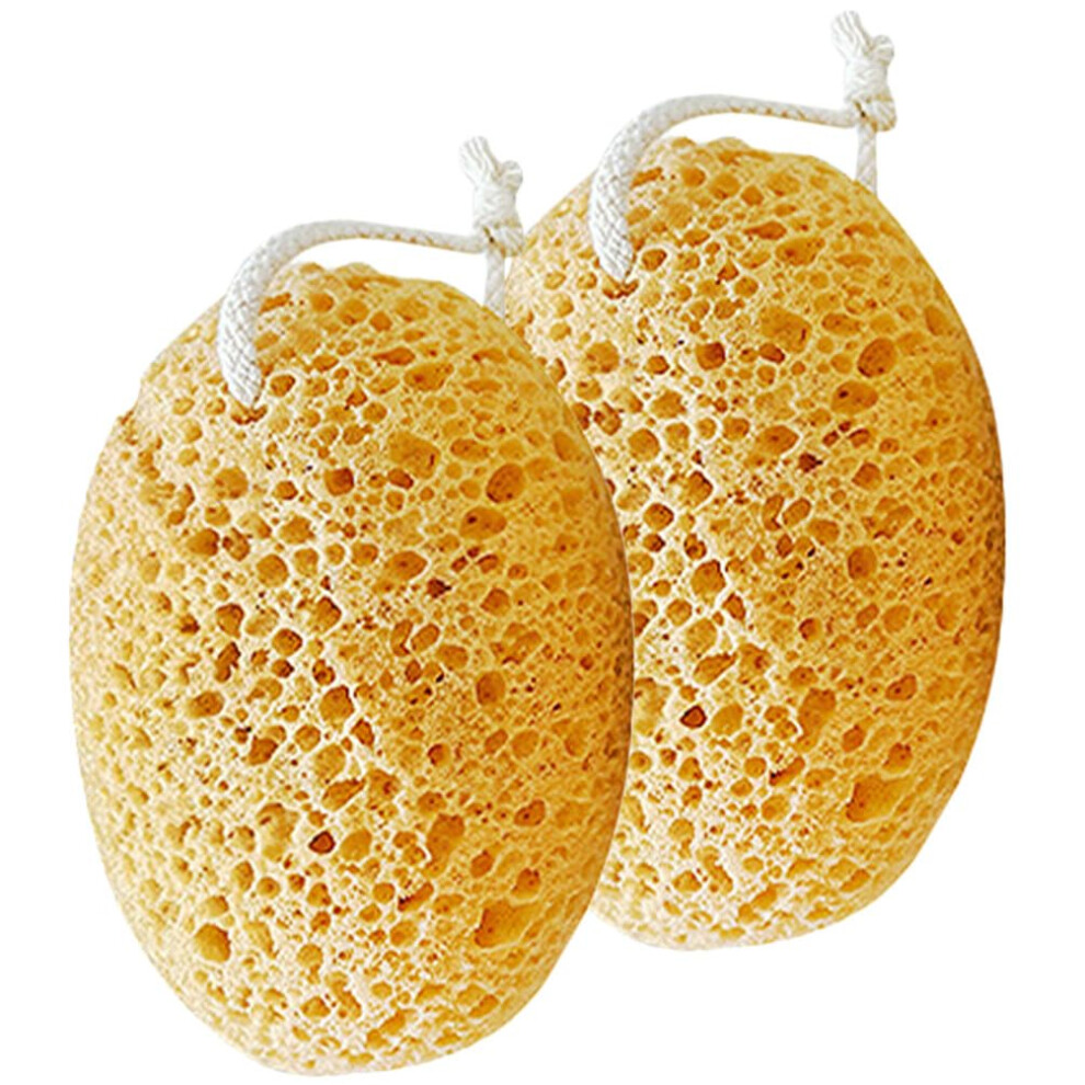 Yellow 2Pcs Honeycomb Bath Sponge And Soft Shower Loofah For Gentle Skin Cleansing Rich Foam (Yellow)