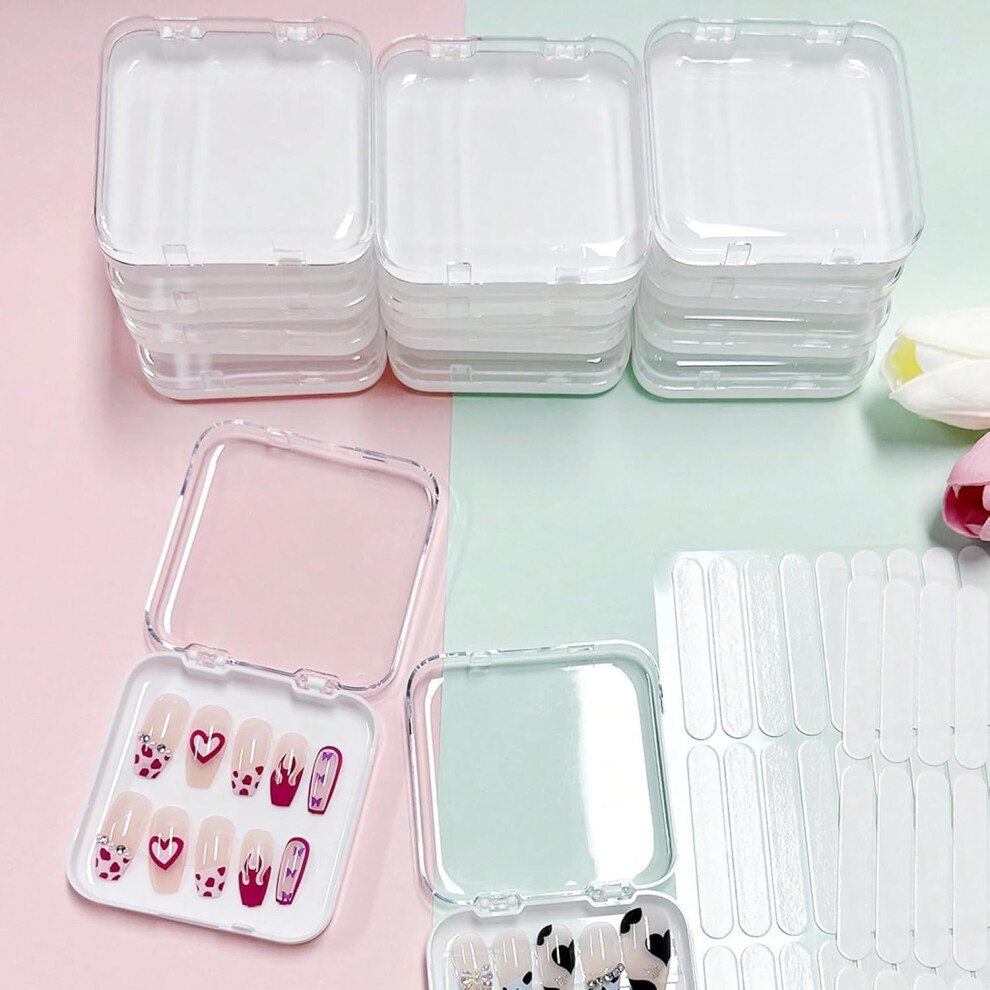 12PCS Press On Nail Storage Box with Transparent Lid, Durable Plastic False Nail Organizer White