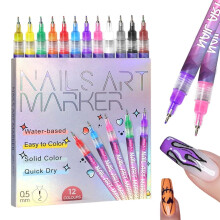 Nail Art Pens for Gel Nails with Fine 0.5mm Tip, 12 Color Waterproof QuickDry Marker Set