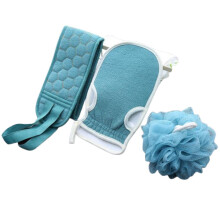 Exfoliating Back Scrubber and Bath Gloves Set for Shower, Full Body Deep Cleansing Blue 3pcs