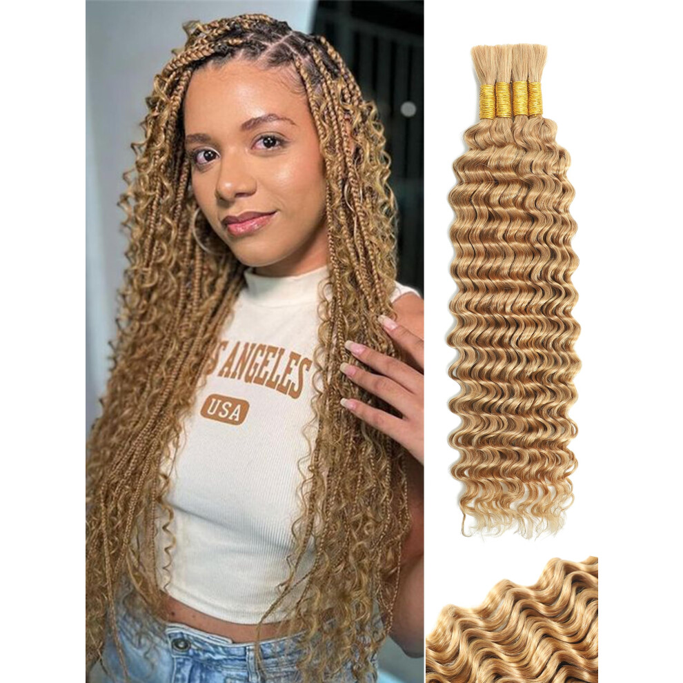 Blonde Deep Wave Human Braiding Hair Bundles 20 Inch Virgin Brazilian Bulk for Boho and Box Braids