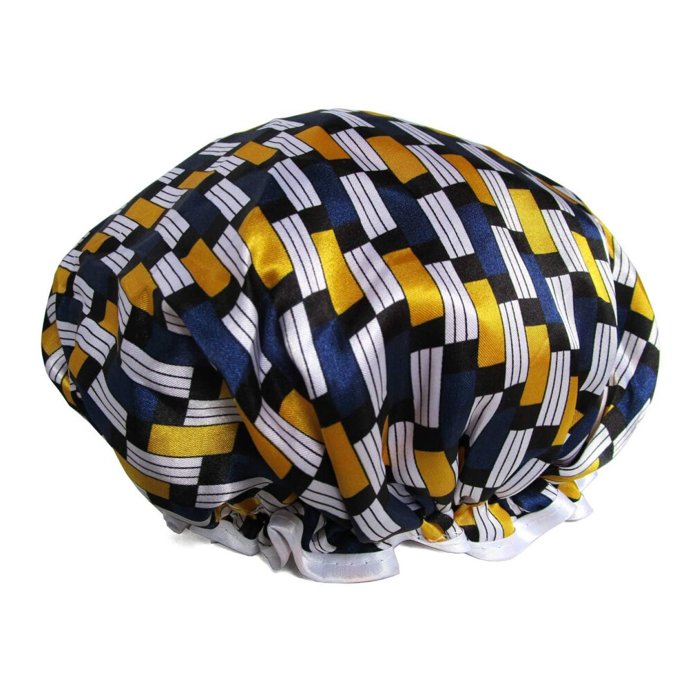 Yellow Large Waterproof Shower Cap For Women Long Hair, Reusable Doublelayer Peva Bath Cap,