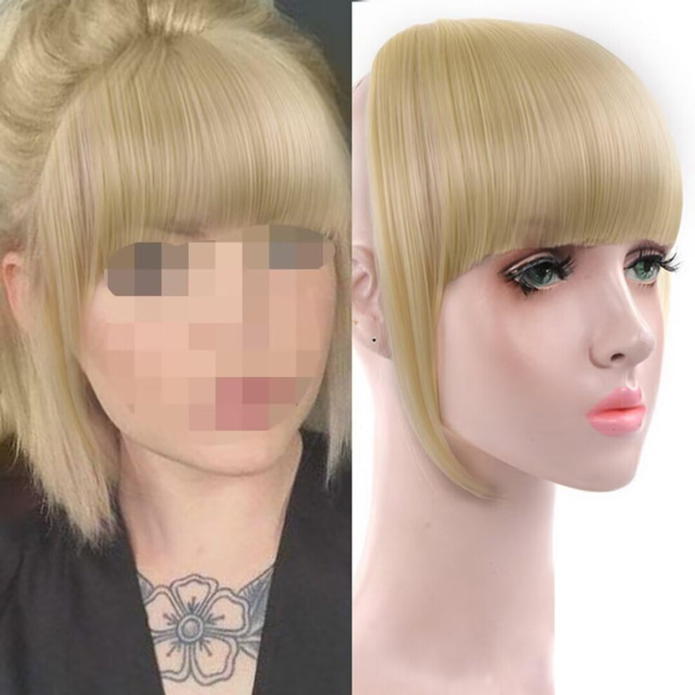 Unisex Light Clip In Bangs Human Hair Extension Blonde 613 Fringe Hairpiece For Women Natural Look