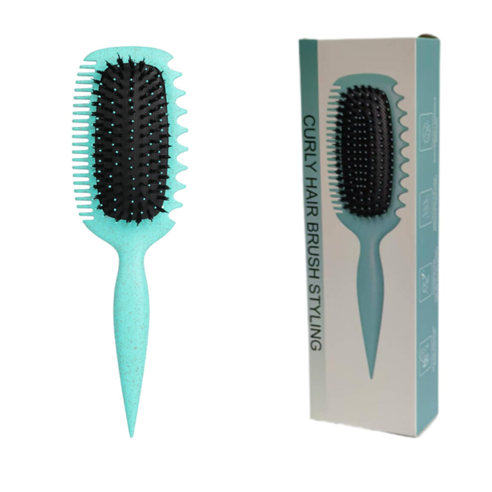 Green Curly Hair Brush With Curl Defining Bristles For Women And Men, Detangling Frizz Reduction