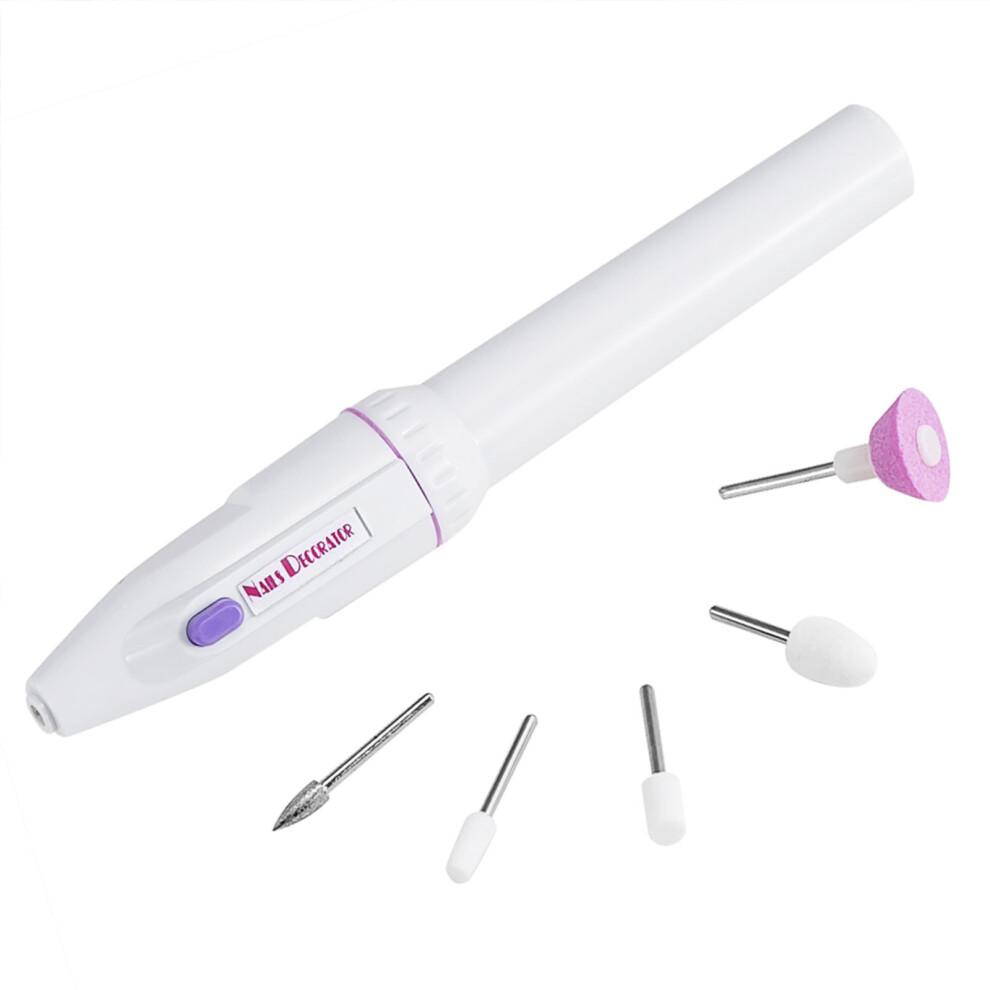 Pink Electric Nail File Manicure Pedicure Kit 5 In 1 Battery Powered Salon Shaper Buffer