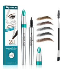 Waterproof 4Tip Eyebrow Pencil 36H Long Wear with Brush, Smudge Proof, Dark Brown