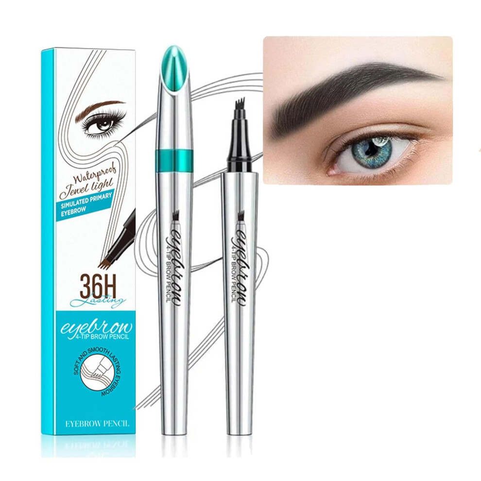 Black Waterproof Microblading Eyebrow Pencil With 4 Fork Tip, 36H Long Lasting Smudge Proof Tattoo Pen