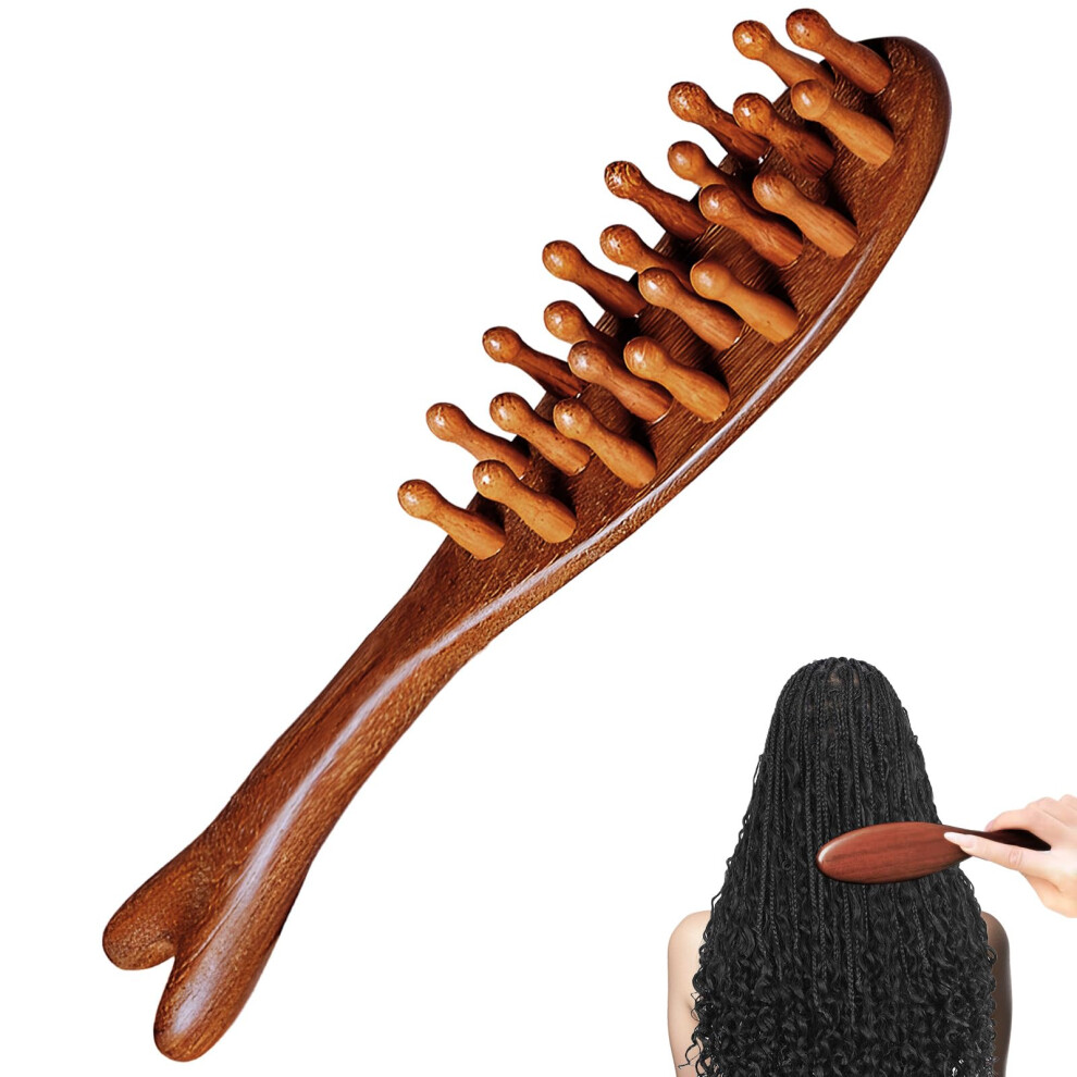 Sandalwood Scalp Massager and Wooden Hair Brush with Wide Tooth Comb for Dreadlocks and Scalp Care