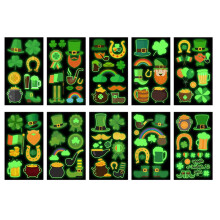 St Patrick's Day Temporary Tattoos 10 Pcs Luminous Irish Clover Stickers SkinSafe LongLasting