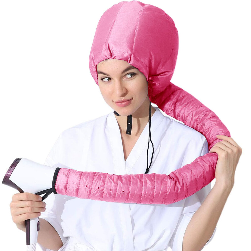 Pink Hair Dryer Hood With Elastic Bonnet Attachment For Deep Conditioning And Curling Treatments