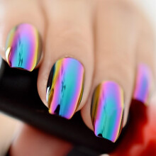 Uñas Falsas de Esmalte Holográfico Azul Púrpura en Forma de Ataúd Z905