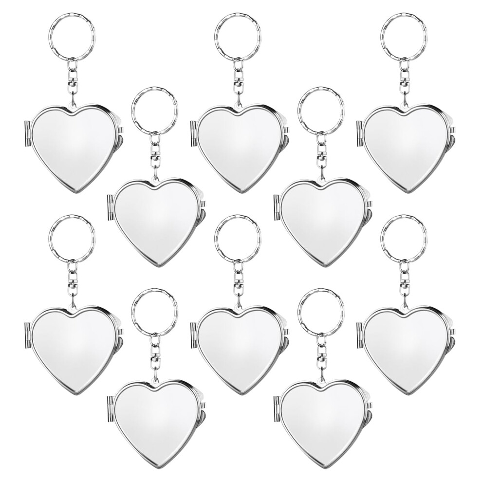 10 Pcs Compact Folding Makeup Mirror with Keychain, Metal Travel Pocket Mirror for Purse, Heart
