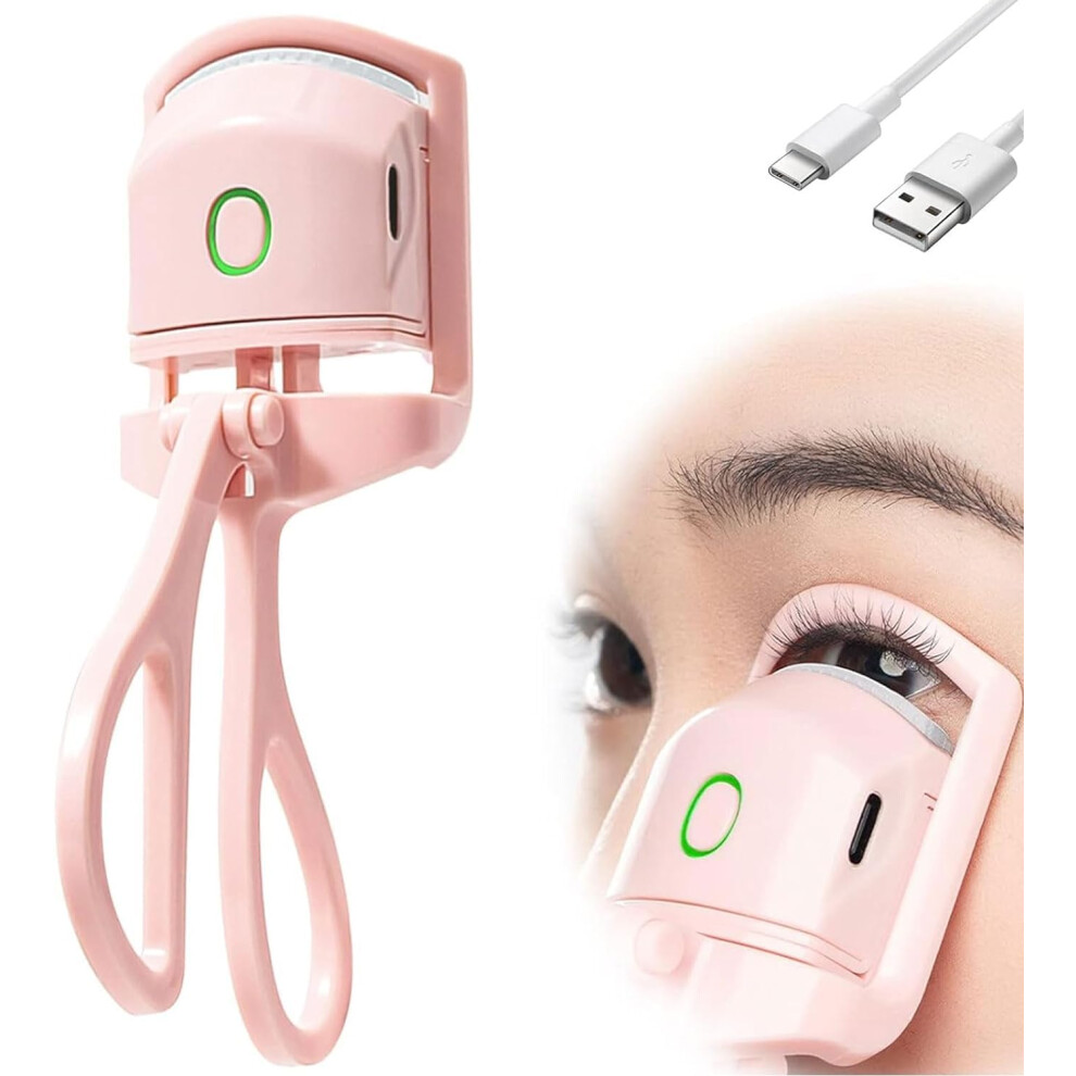 Pink Usb Rechargeable Heated Eyelash Curler With Quick 10S Heating And Dual Temperature Modes