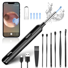 Ear Wax Removal Tool with Camera and Light, 7 Piece Ear Cleaning Kit for iPhone and Android (Black)