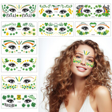 St Patrick's Day Shamrock Temporary Tattoos Glitter Waterproof Face Stickers for Irish Party