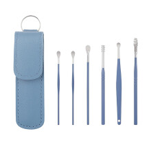 Ear Cleaner 2024 Professional Earwax Removal Tool Set With Portable Keychain PU Leather Case Blue