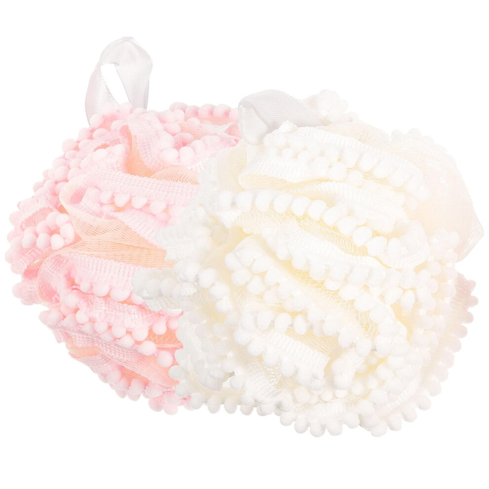 2PCS Bath Loofah Balls Soft Exfoliating Shower Scrubber for Body with QuickDry Hanging Lanyard