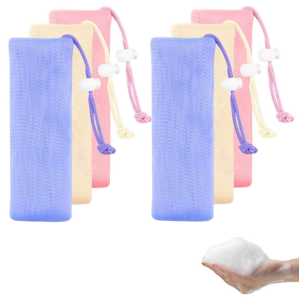 6 PCS Mesh Soap Saver Bag Exfoliating Soap Pouch with Drawstring for Shower and Facial Cleansing