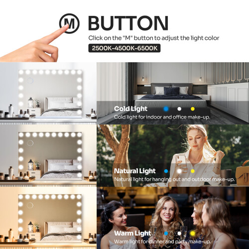 ELECWISH 20 LED Bulbs Hollywood MIrror 90*62 Makeup Mirror 2