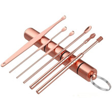 Ear Wax Removal Tool Set, 6Pcs Stainless Steel Earpick Kit with AntiSlip Handle, Pink Travel Case