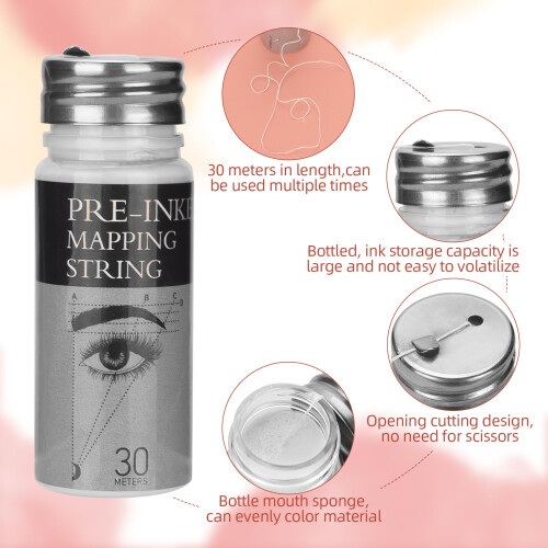 PreInked Eyebrow Mapping String 30m White for Microblading with BuiltIn Cutter 2