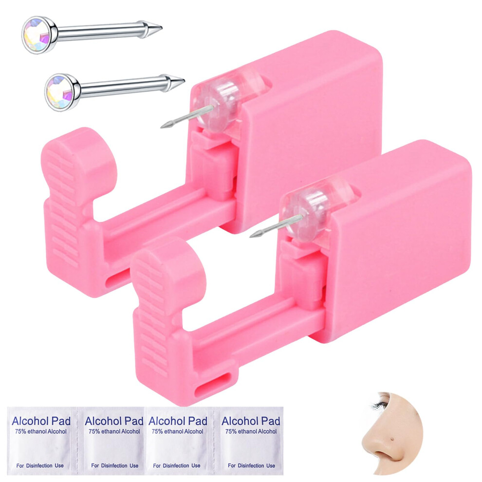 Silver Nose Piercing Kit With 6 Disposable Self Nose Piercing Guns And Hypoallergenic Studs