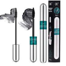 4D Silk Fiber Waterproof Mascara 2 in 1 Lengthening and Volumizing with Dual Layer Brush Black
