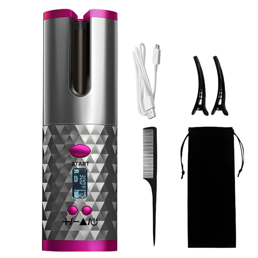 Automatic Curling Iron with 360 Auto Rotation, Cordless Ionic Hair Curler for Frizz Beach Waves