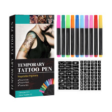 Temporary Tattoo Markers with Vibrant SkinSafe Colors and 56 Large Reusable Stencils Set