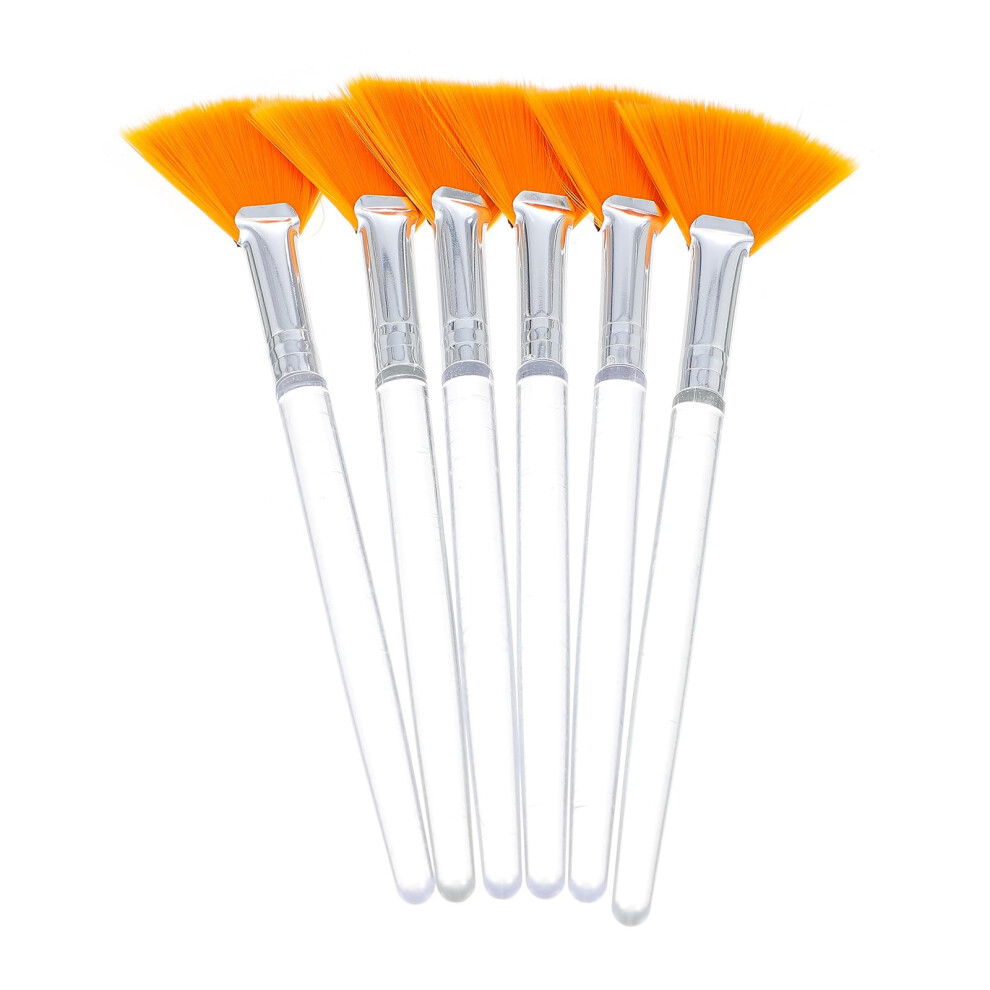 6pcs Fan Shape Facial Mask Brush with Long Handle Soft Bristles for Even Coverage and Skincare