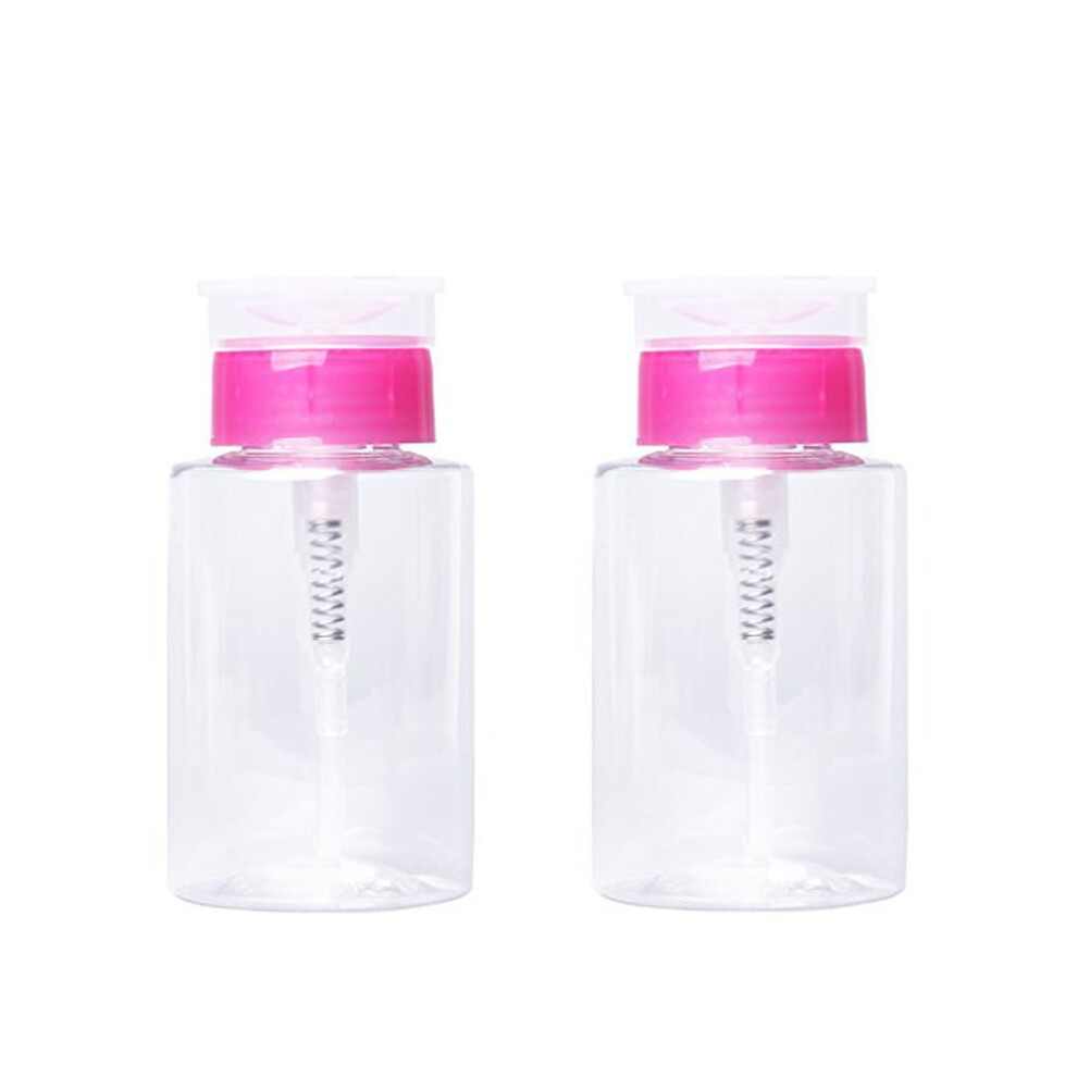 2 Pack 100ml Nail Polish Remover Pump Bottle, Clear Refillable Plastic Dispenser for Cosmetics