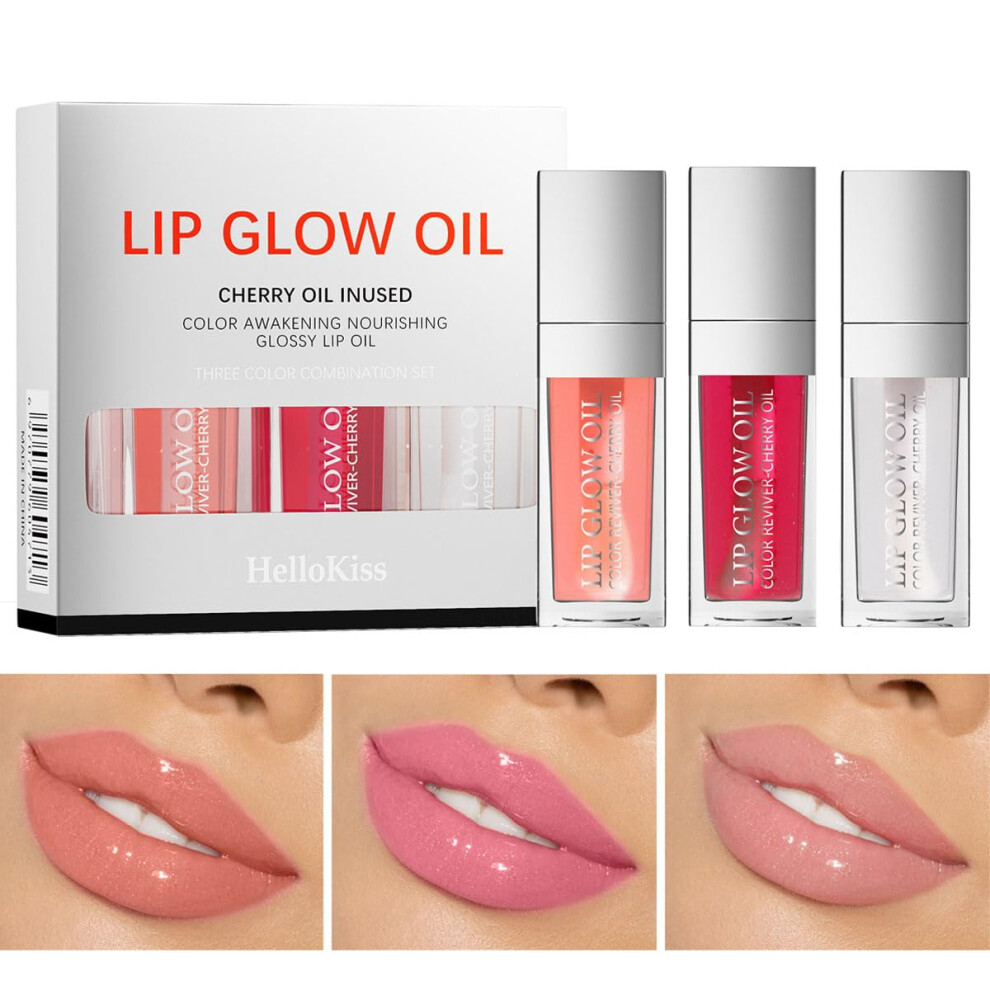 3 Colors Hydrating Plumping Lip Oil Gloss Set with Deep Hydration and Longlasting Shine