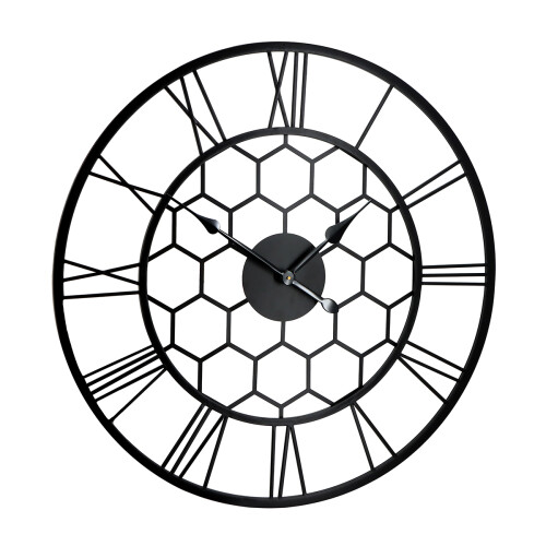 Charles Bentley Charles Bentley Stanwick Round Skeleton Wall Clock, Black 90x90x4.5cm 2