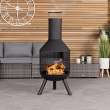 CHARLES BENTLEY Outdoor, Garden, 44.5cm Round Iron And Black Powder Coated Steel Modern Patio Heater, Chimenea, Wood And Charcoal Burner, Rust