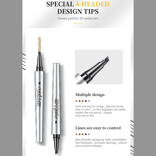 Microblading Eyebrow Pen Reddish Brown 4Tip Precision Waterproof Smudgeproof Longlasting 2
