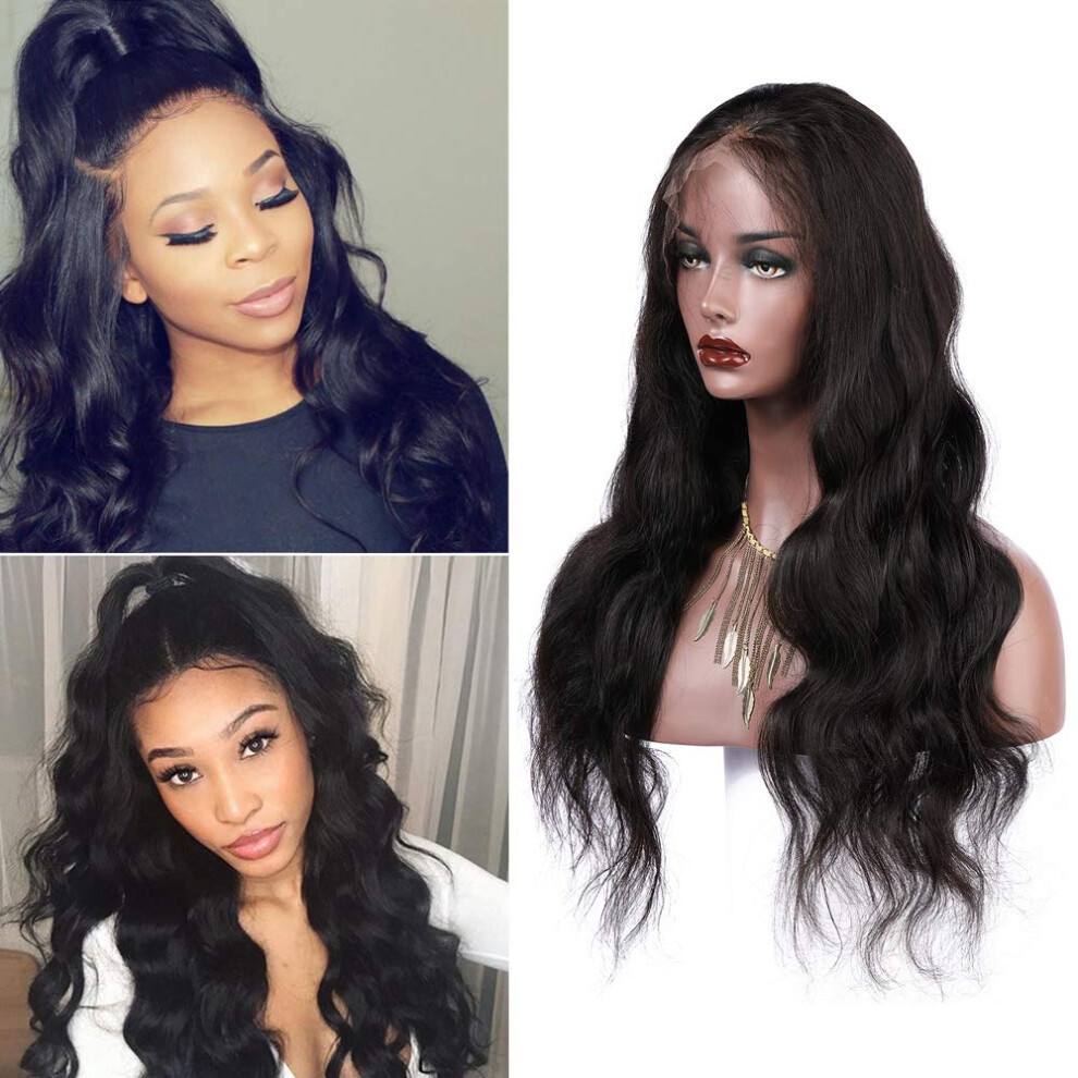 Unisex 13X6 Glueless Brazilian Body Wave Lace Front Human Hair Wig Pre Plucked Bleached Knots 20''