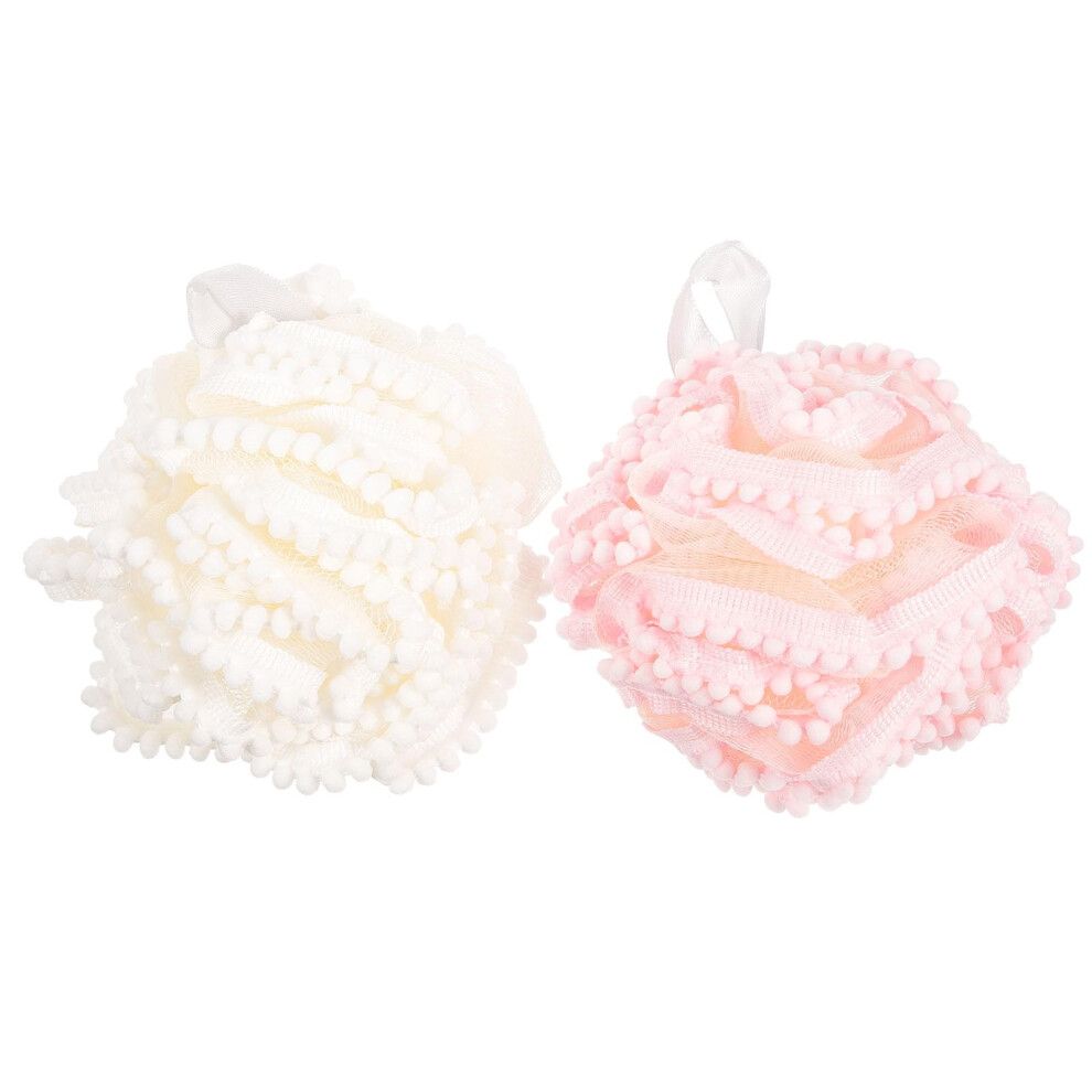 2pcs Soft Exfoliating Shower Pouf Bath Loofah Set for Gentle Skin Cleansing and Rich Lather White Pink-image-OPC-PRCMRPS-NEW