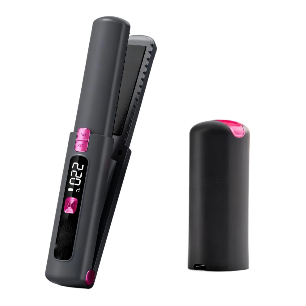 Gray Cordless Hair Straightener And Curler 2 In 1 With Usbc Charging, Adjustable Heat, Ceramic