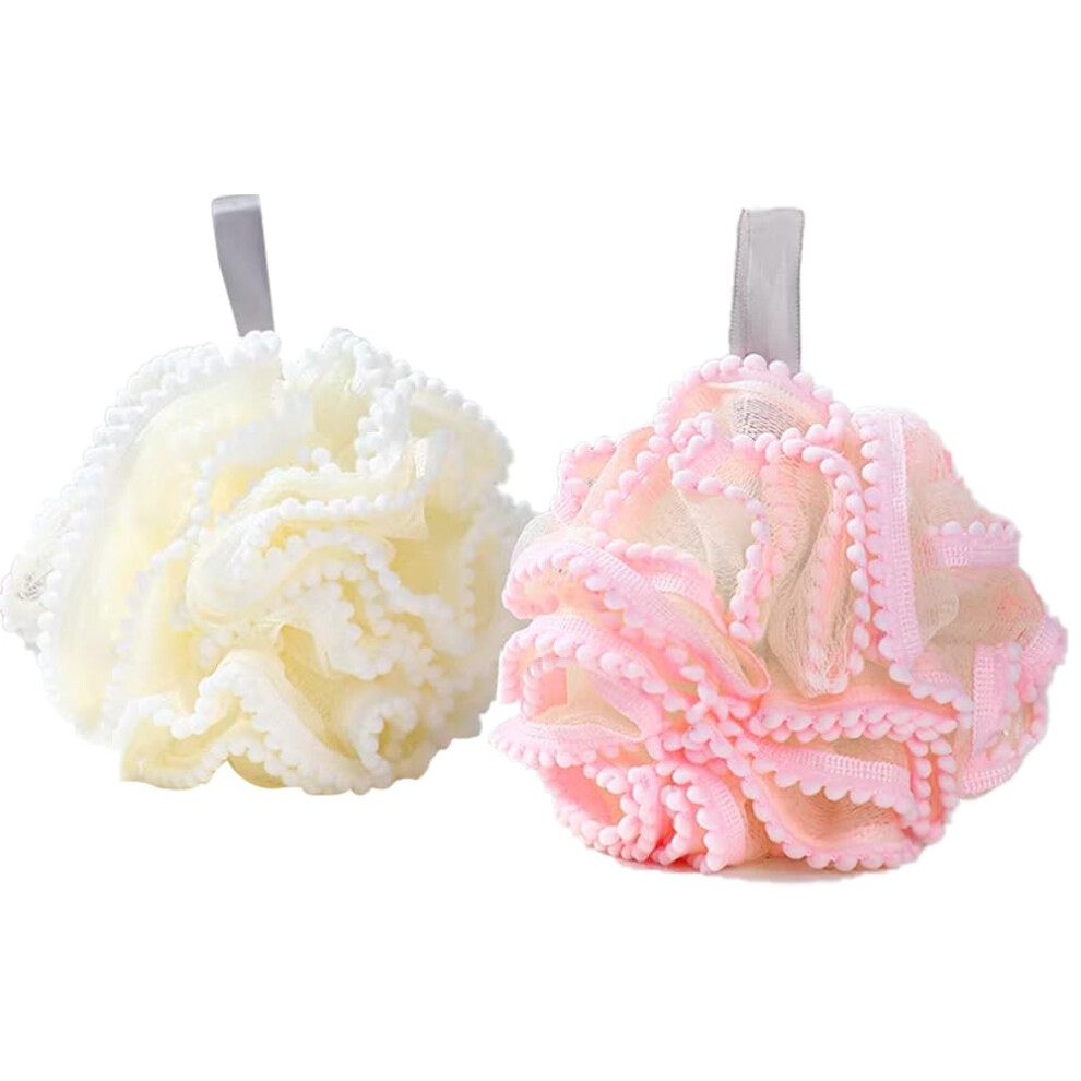 Large Bath Loofah Shower Sponge Puff for Gentle Skin Exfoliation and Rich Lather, 2 Pack