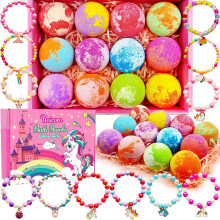 Unicorn Bath Bombs for Girls with Surprise Bracelet, Kids Birthday Gift, Fruity Scents