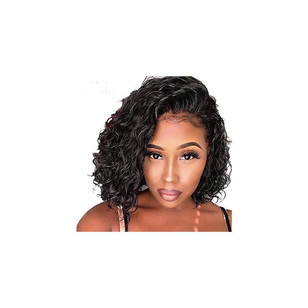 Unisex 14 Inch Brazilian Bob Wig Human Hair Lace Front Preplucked Glueless Full Lace 130% Density