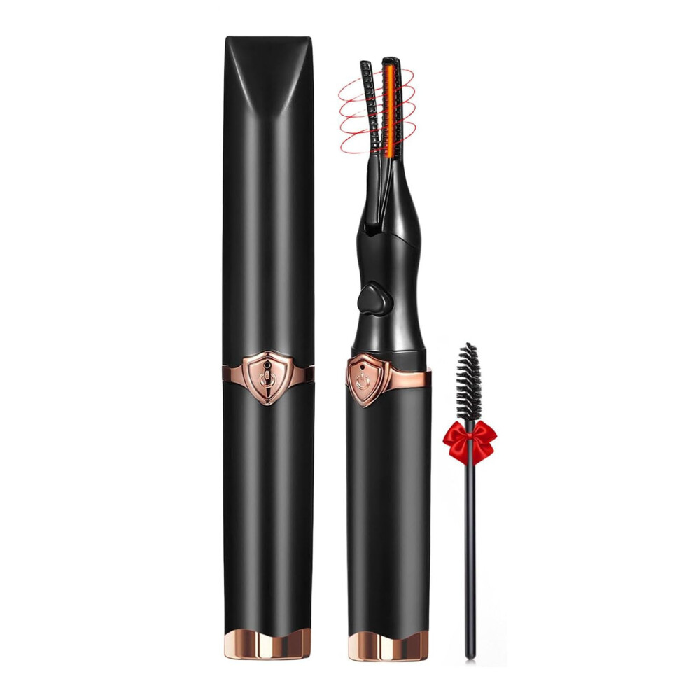 Black Heated Eyelash Curler With 3 Temperature Modes, Usb Rechargeable Electric Lash Curler, 24H Longlasting Curl,