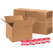 20Pack 18x14x12 Corrugated Cardboard  Boxes, Kraft with Fragile Labels for Moving