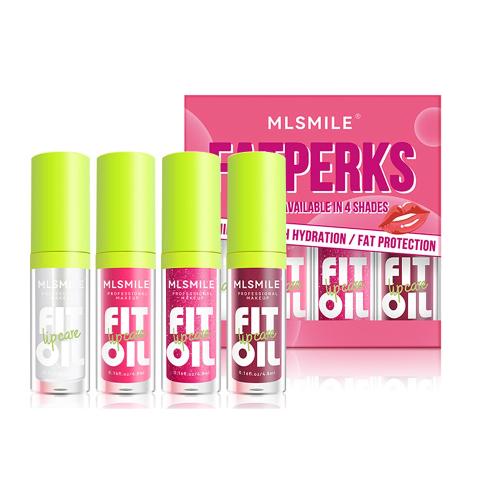 Lip Gloss Set with Hydrating Lip Oil, Tinted Plumping Gloss for Dry Lips, Nourishing 4pcs