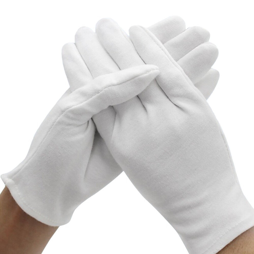 6 Pairs Medium White Cotton Gloves 8 Inch for Moisturizing, Jewelry Handling and Photo Inspection
