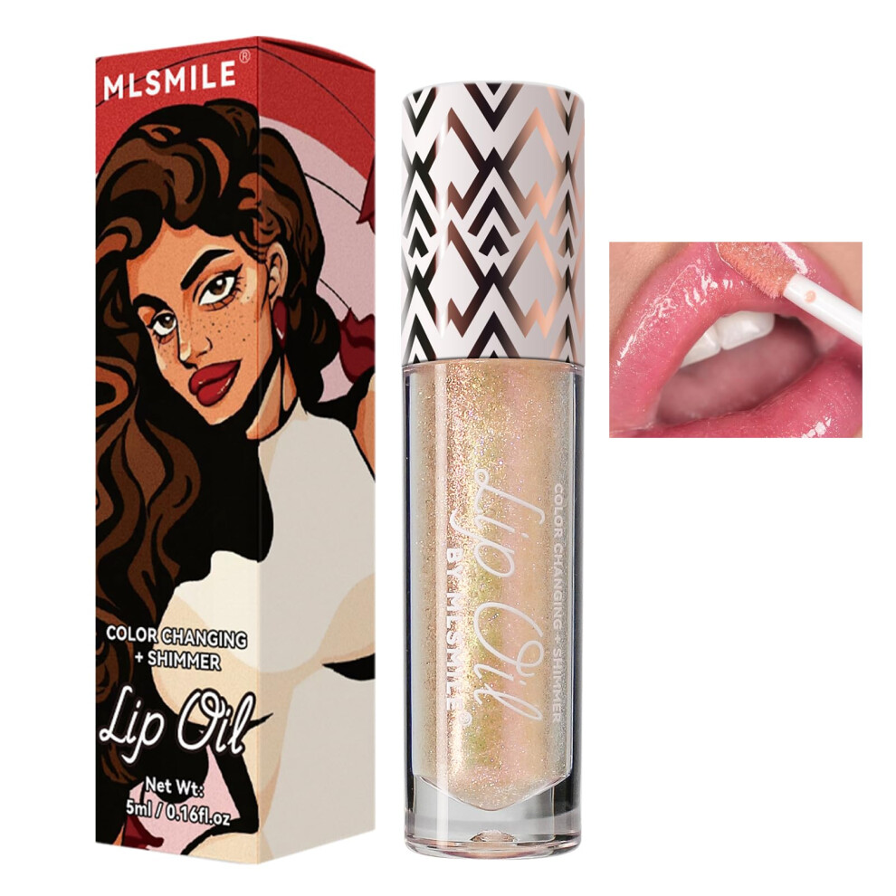 Color Changing Lip Oil with Plumping Moisturizing Lip Gloss, LongLasting Hydrating Tinted Balm 01