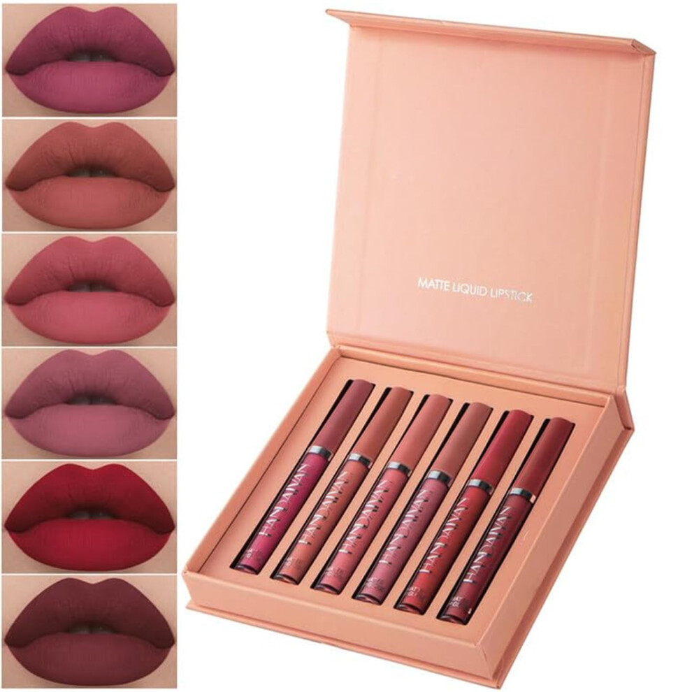 Liquid Lipstick Set of 6 Waterproof Longlasting Matte Finish Velvet Nude Lip Gloss Gift for Women