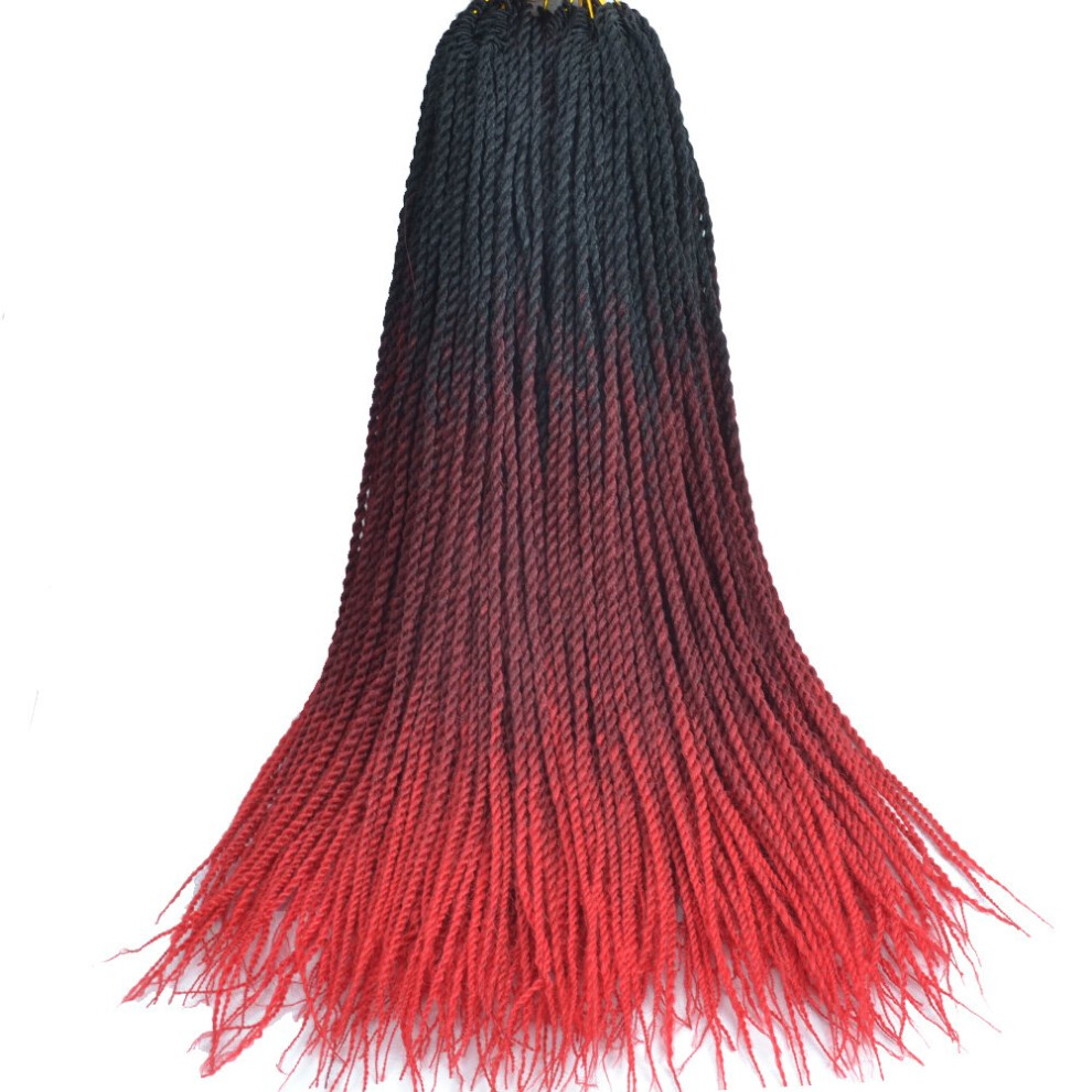 Unisex Red 18 Inch Ombre Senegalese Twist Crochet Hair, Pretwisted Box Braids Extensions 6 Packs