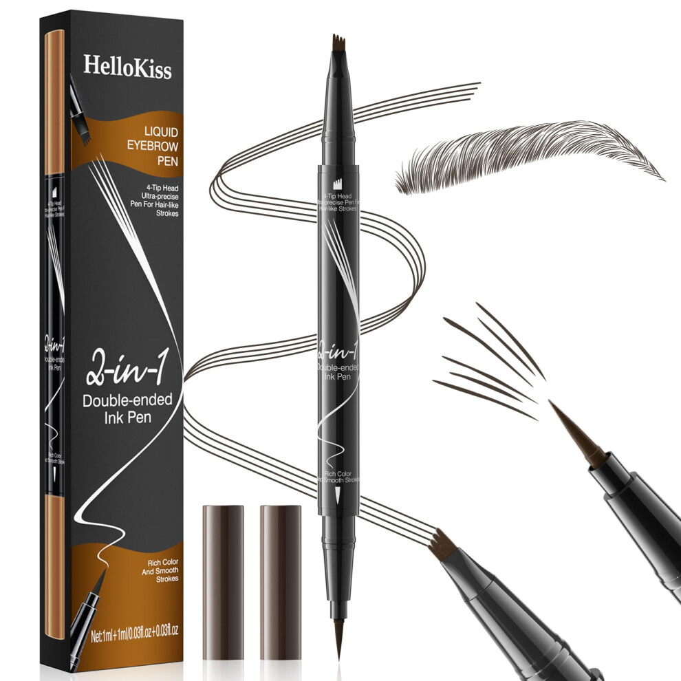 Brown Waterproof Microblading Eyebrow Pencil Dualended 4Fork Tip Smudgeproof 24H Wear Dark