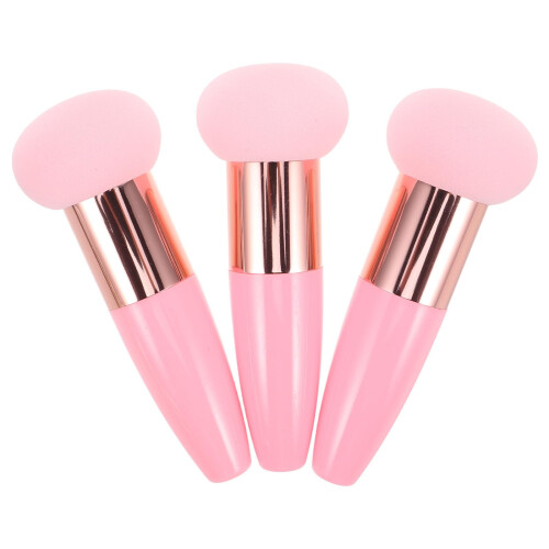 Makeup Sponge with Handle Aluminum Ergonomic Soft Mushroom Head Foundation Blending Applicator 3PCS